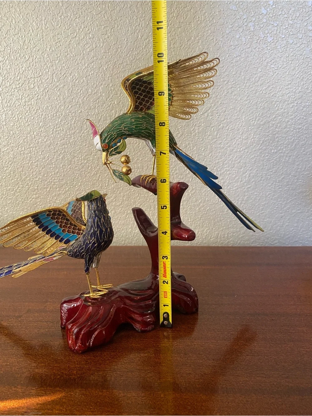 Vtg Cloissonne Multicolor W/ Gold Accent Filigree Birds Sculpture. Handcrafted